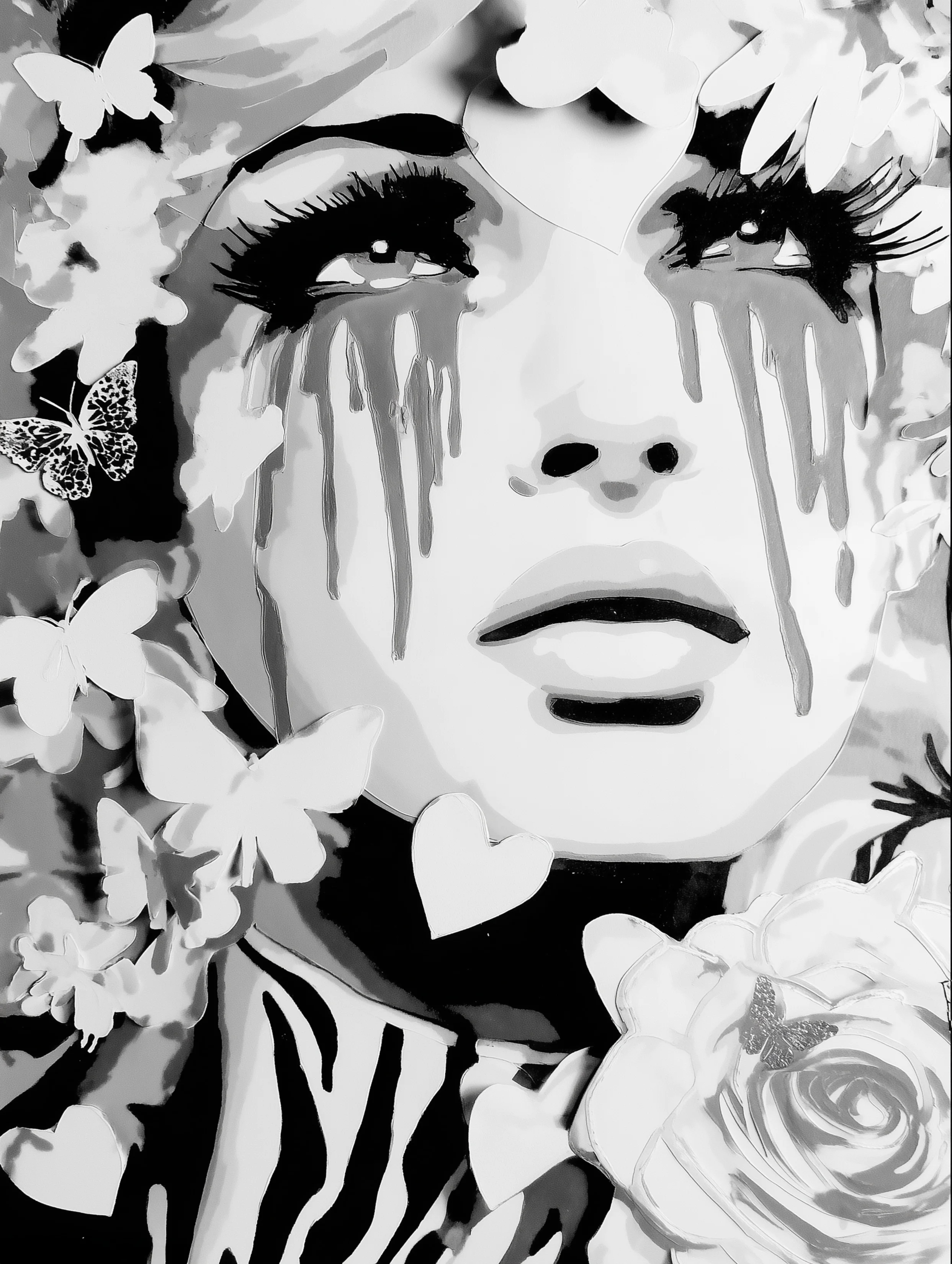 Free printable crying coloring page for adults featuring lady with tears going down her face